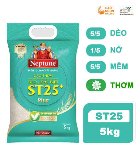 Gạo thơm dẻo đặc biệt Neptune ST25+ Plus - Túi 5kg