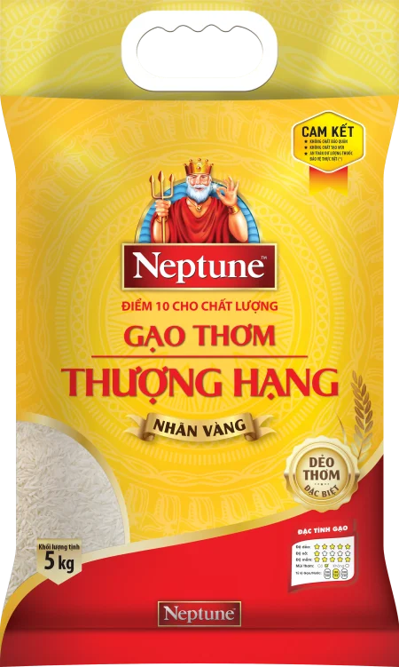 Gạo Dẻo Thơm Thượng Hạng Neptune Nhãn Vàng - Túi 5kg