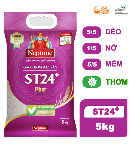 Gạo Dẻo Thơm Đặc Sản Neptune ST24 Bịch 5kg