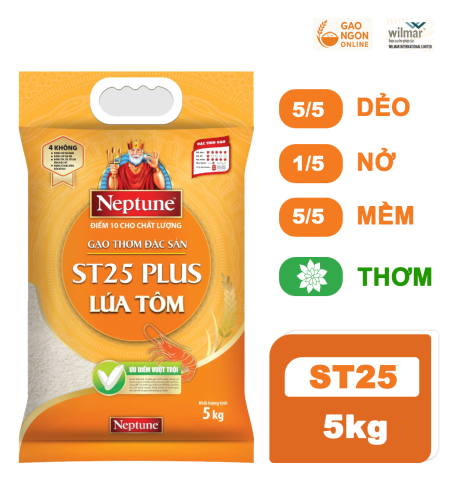 Gạo thơm đặc sản Neptune ST25 lúa tôm – Túi 5kg